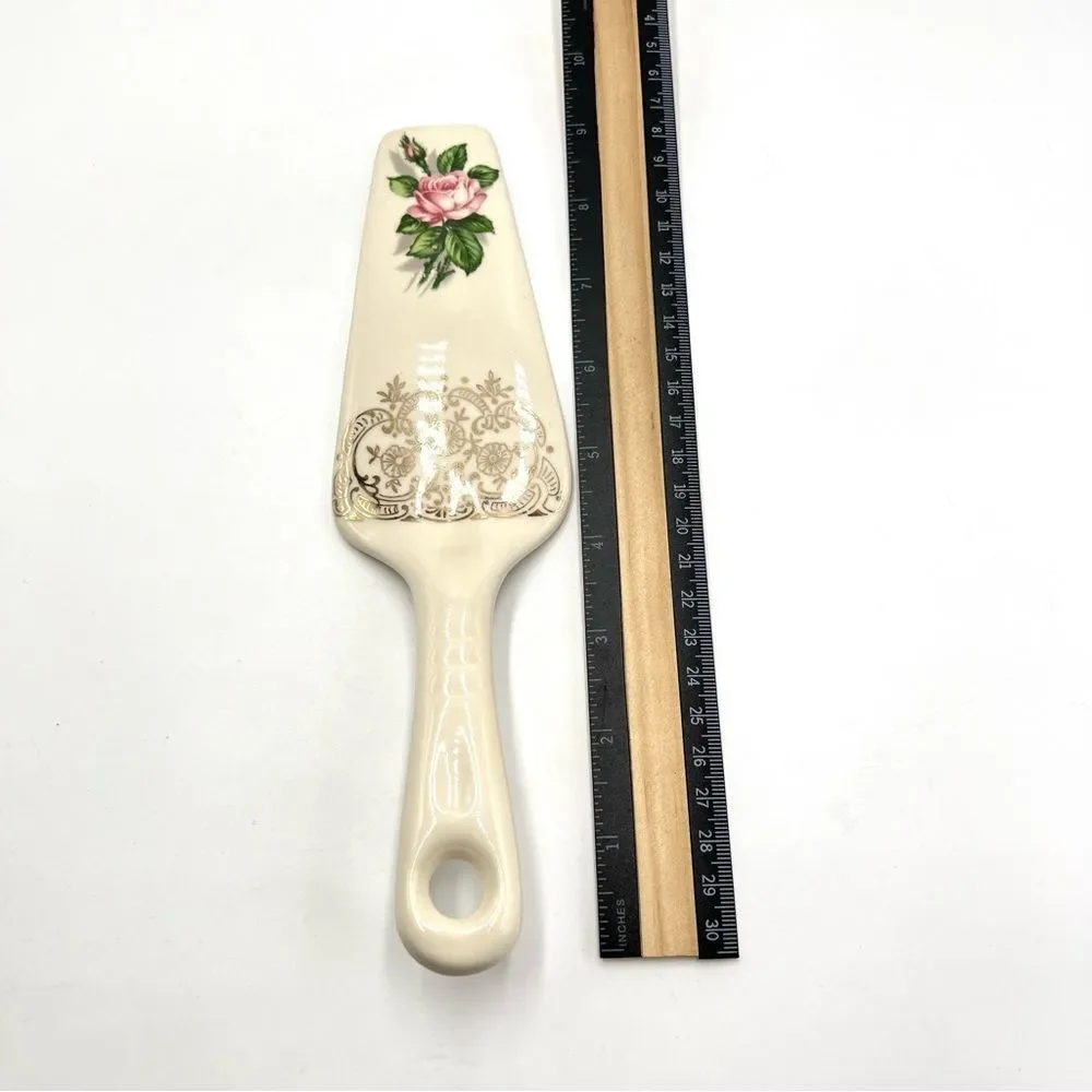 Vintage 22K Gold Trim Georgian China‎ USA Ceramic Cake / Pie Server Floral Rose